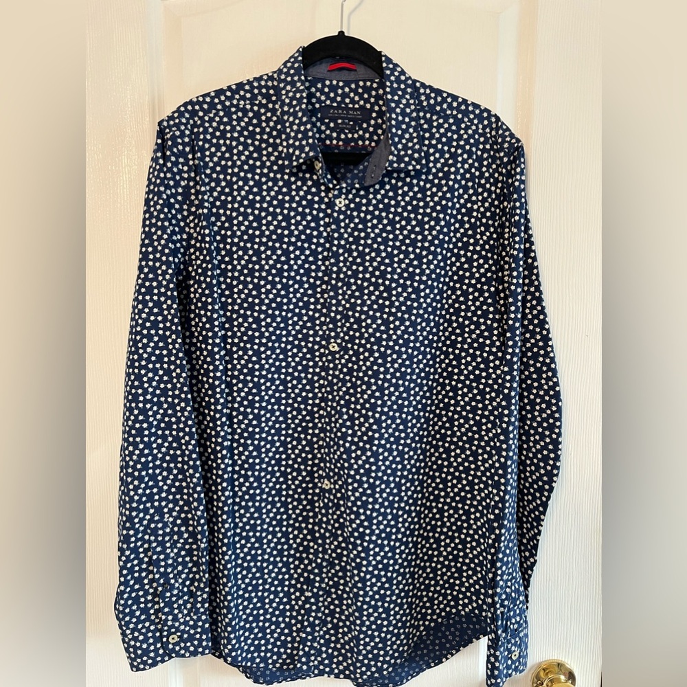 Zara Blue Floral Dress Shirt